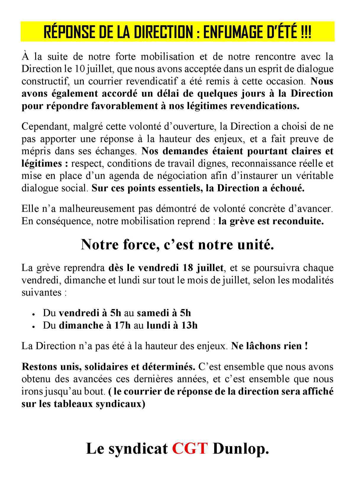 Communication syndicale, reconduction du mouvement de grève !