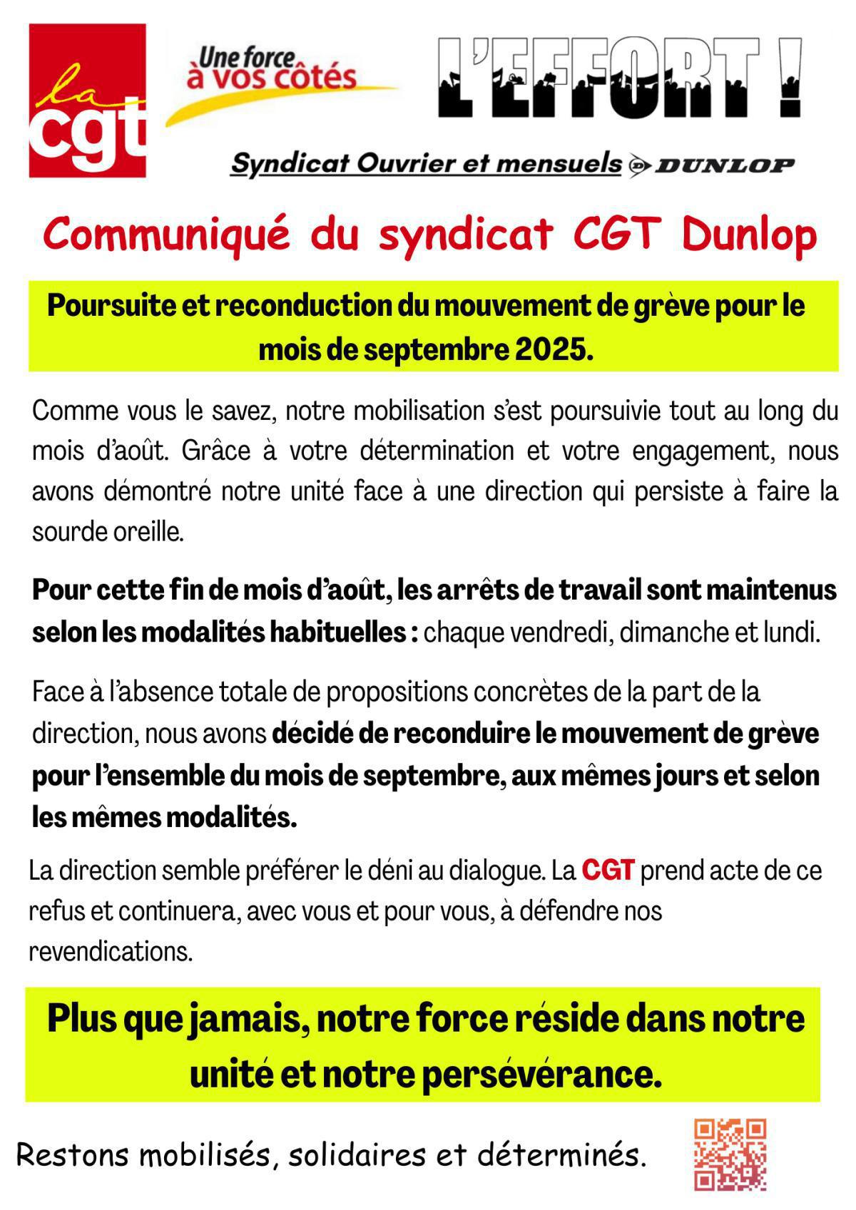 Communiqué du syndicat CGT Dunlop