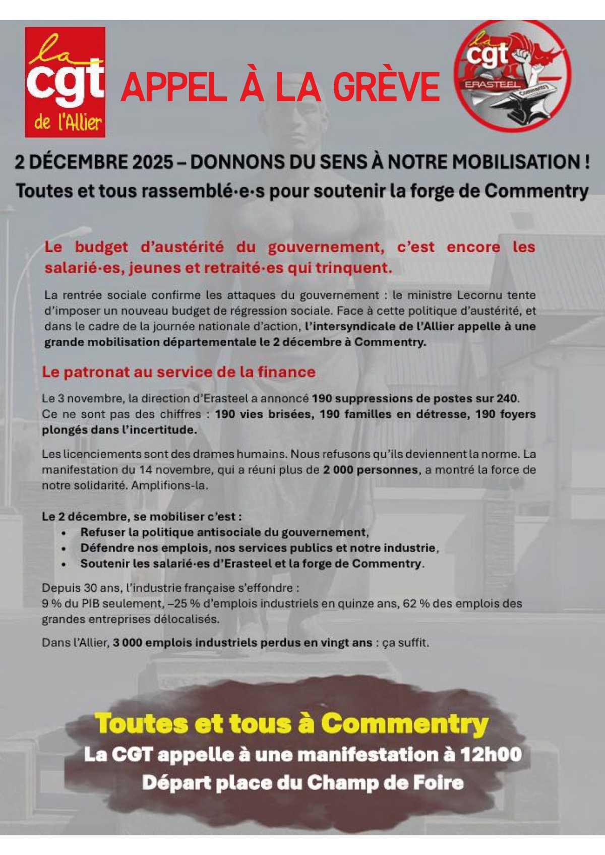 Appel national à la grève mardi 2 décembre 2025