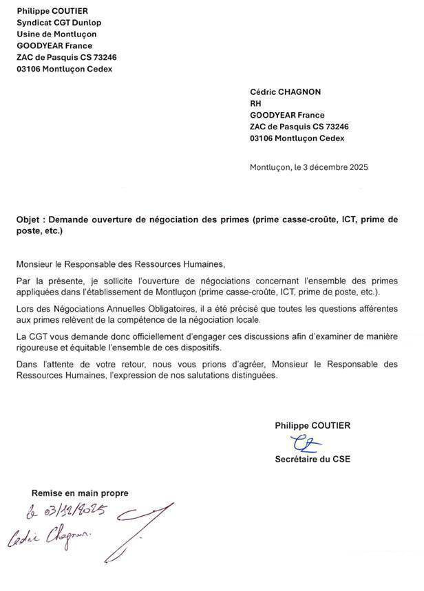 Demande d’ouverture de négociations sur les primes ( prime poste, paniers, ICT, et autres) Demande d’ouverture de négociations sur les primes ( prime poste, paniers, ICT, et autres)
