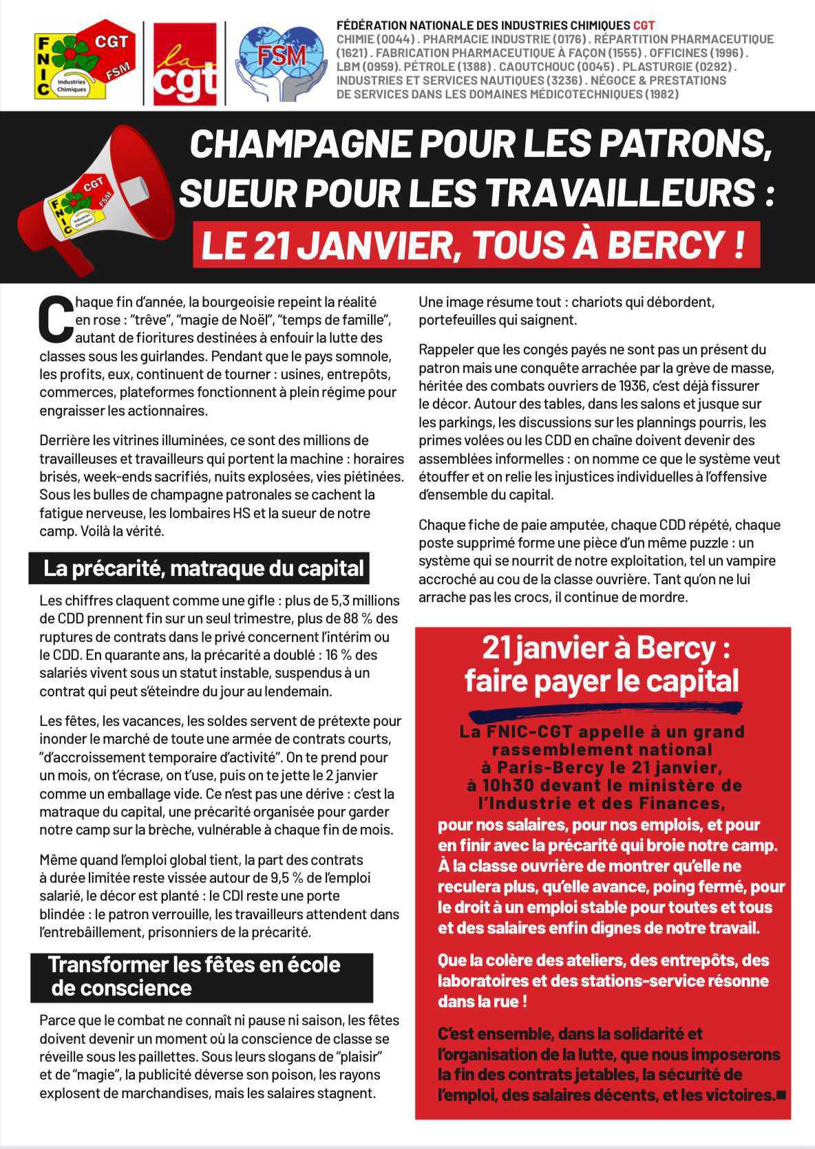 Appel à la grève mercredi 21 janvier Appel à la grève mercredi 21 janvier