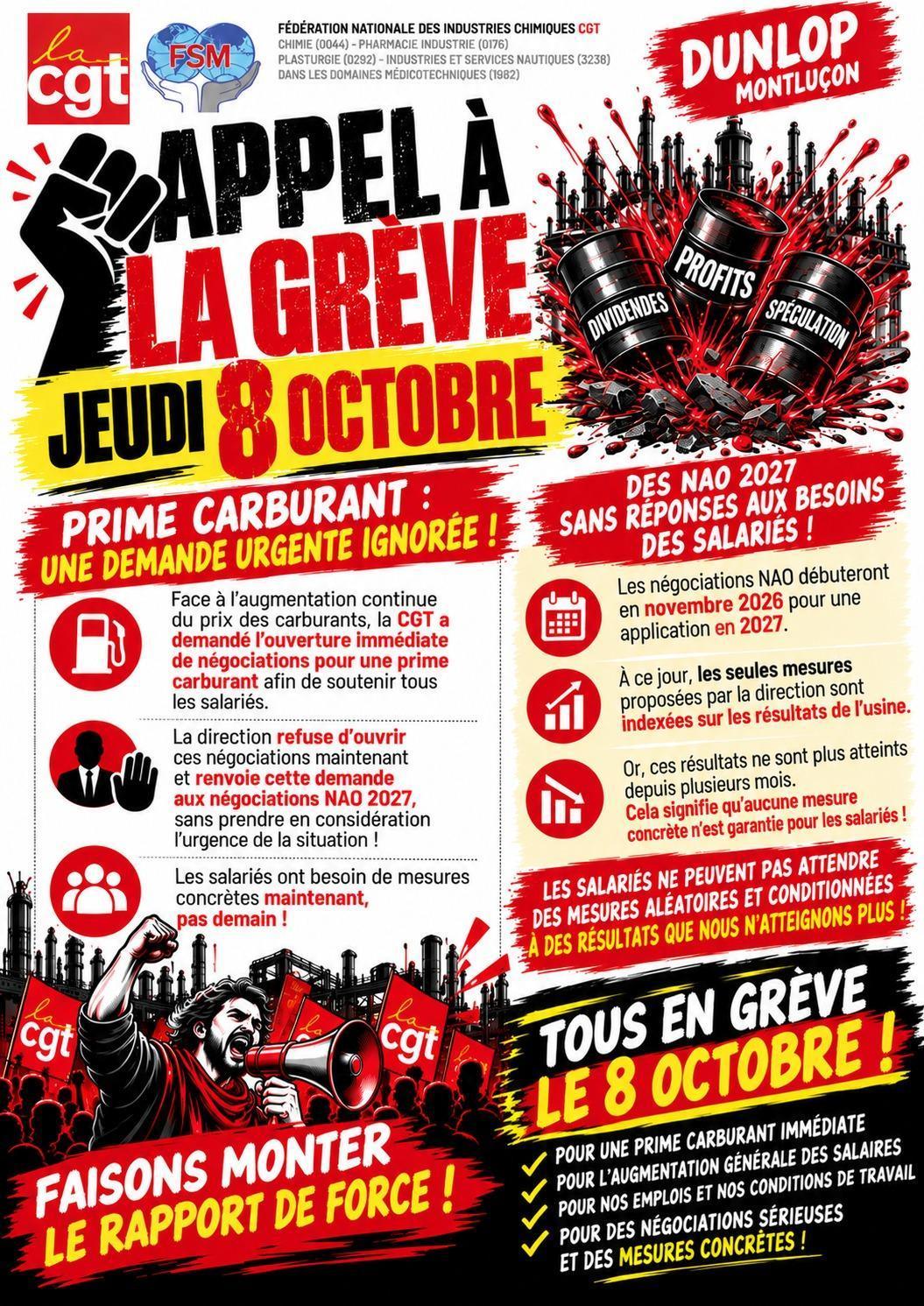 Appel à la grève jeudi 8 octobre 2026 !!