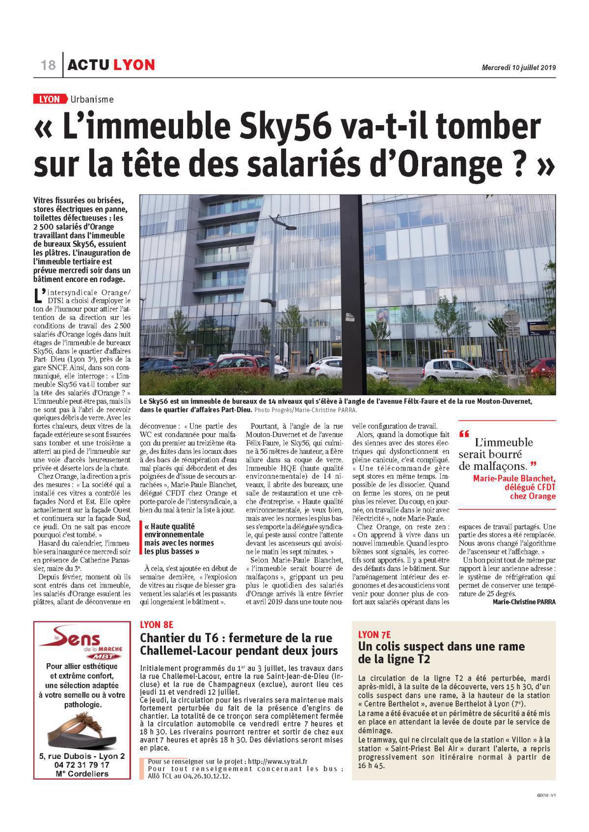 SKY56 à Lyon , la CFDT porte parole de l'intersyndicale