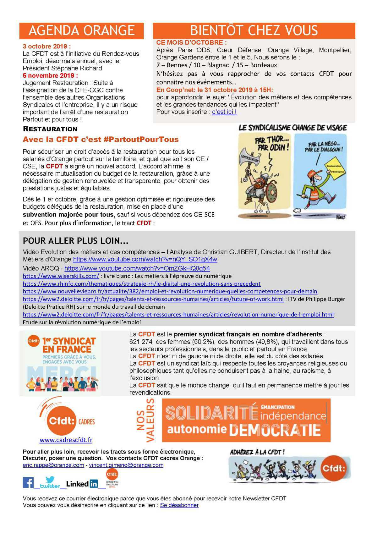 Newsletter cadres octobre 2019