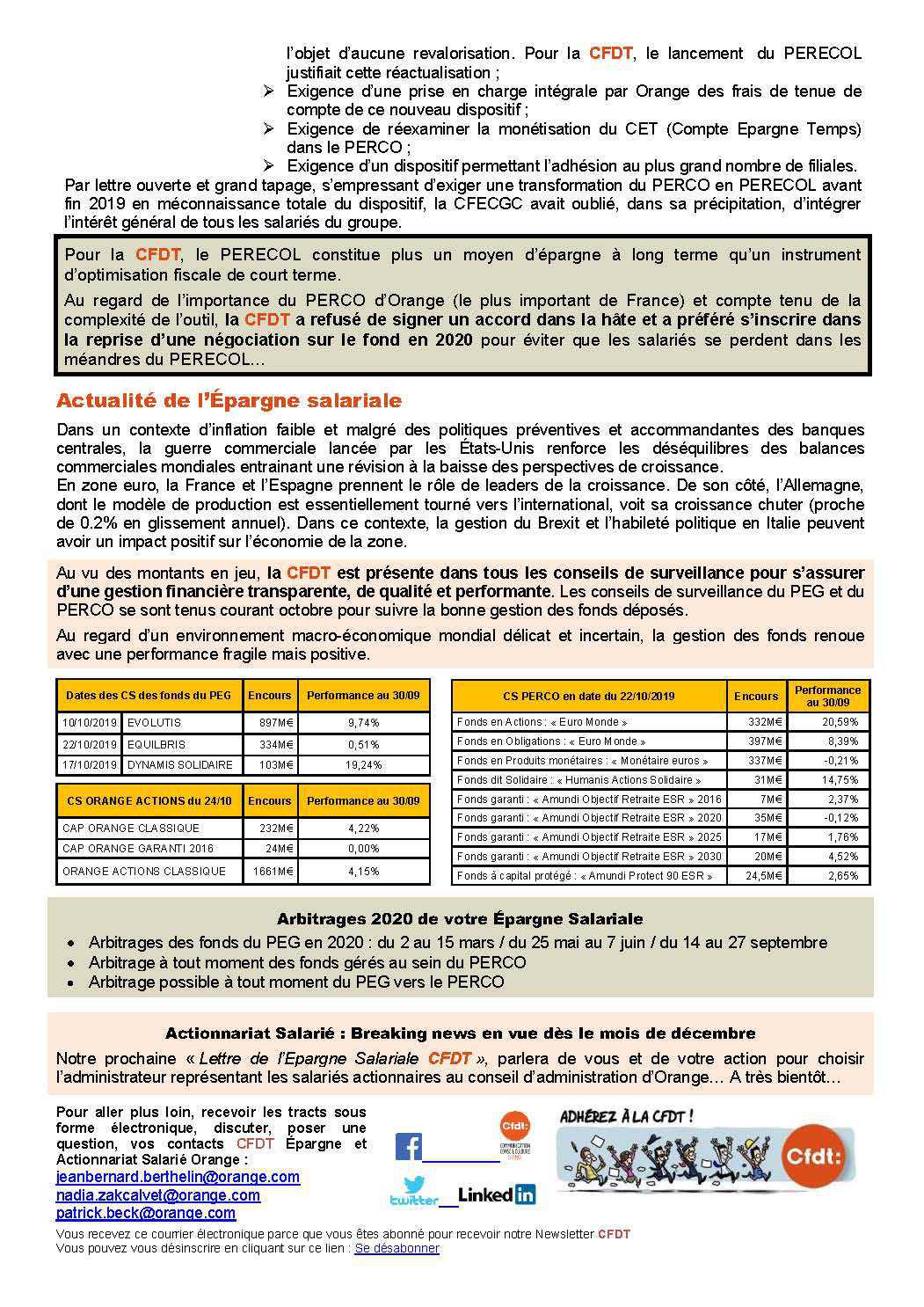 Lettre de l'épargne salariale de Novembre 2019