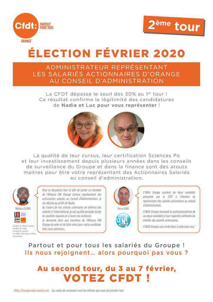 Election Représentant salariés actionnaires: second tour