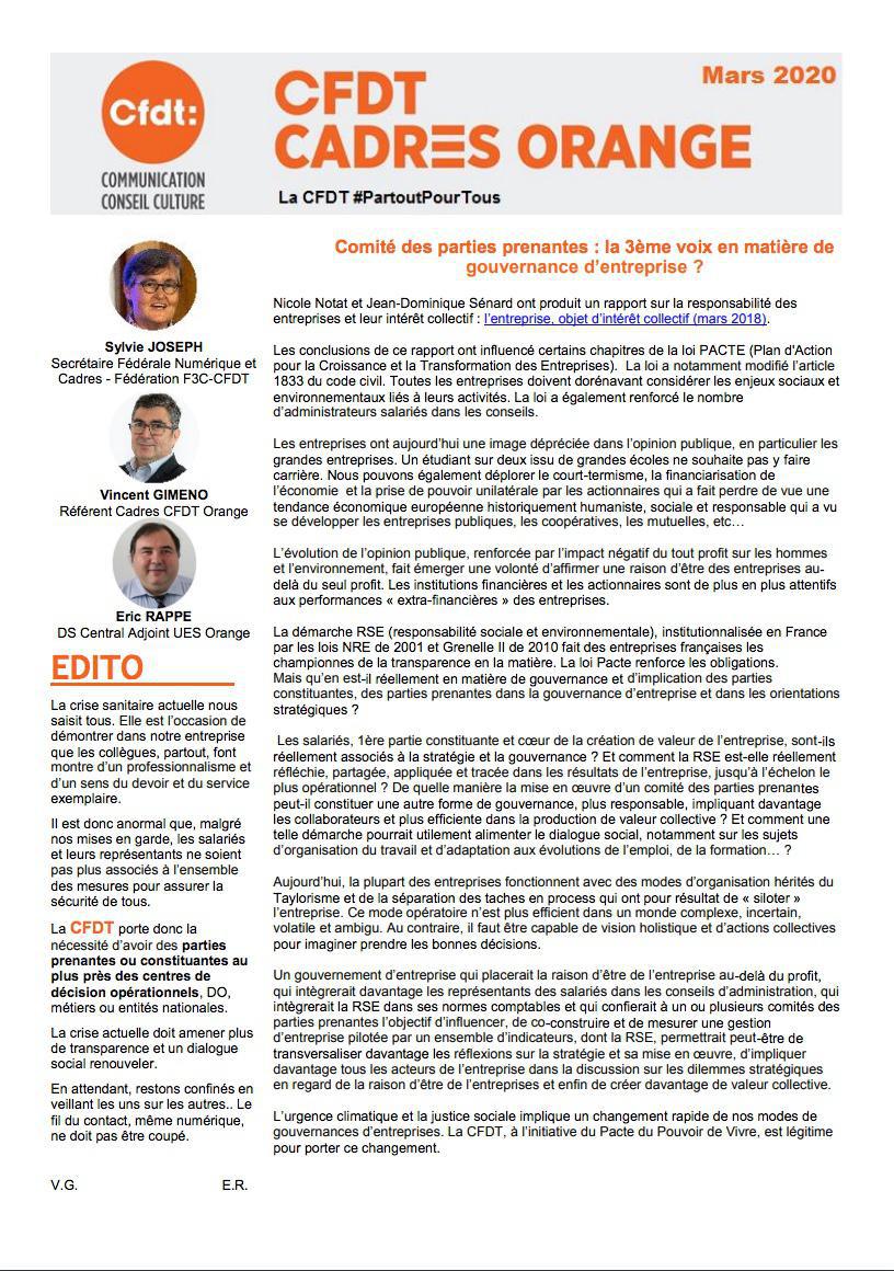 Newsletter Cadres - Mars 2020