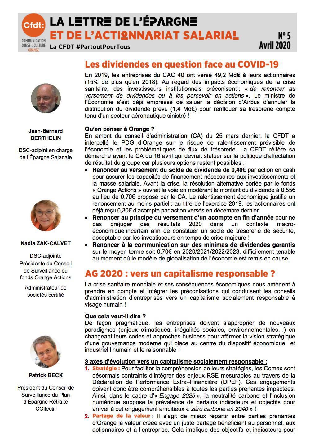 La lettre de l'épargne salariale N°5 - Avril 2020