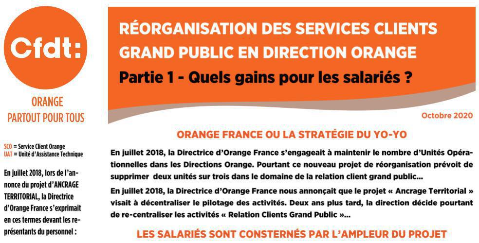 Partie 1 : réorganisation des Services Clients Grand Public en Direction Orange