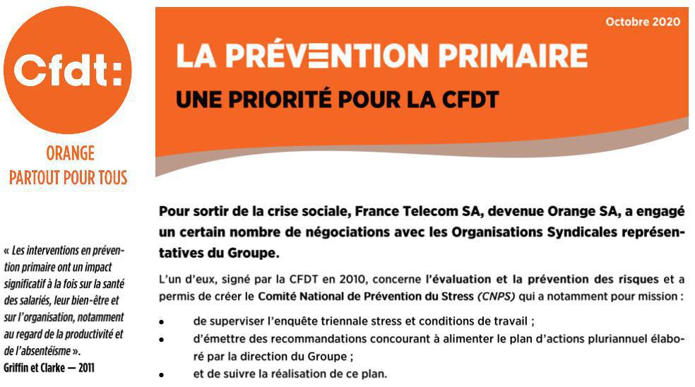 La Prévention Primaire : une priorité pour la CFDT - Oct. 2020