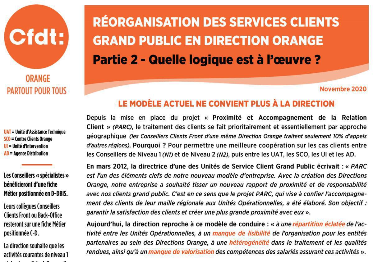 Partie 2 : réorganisation des Services Clients Grand Public en Direction Orange