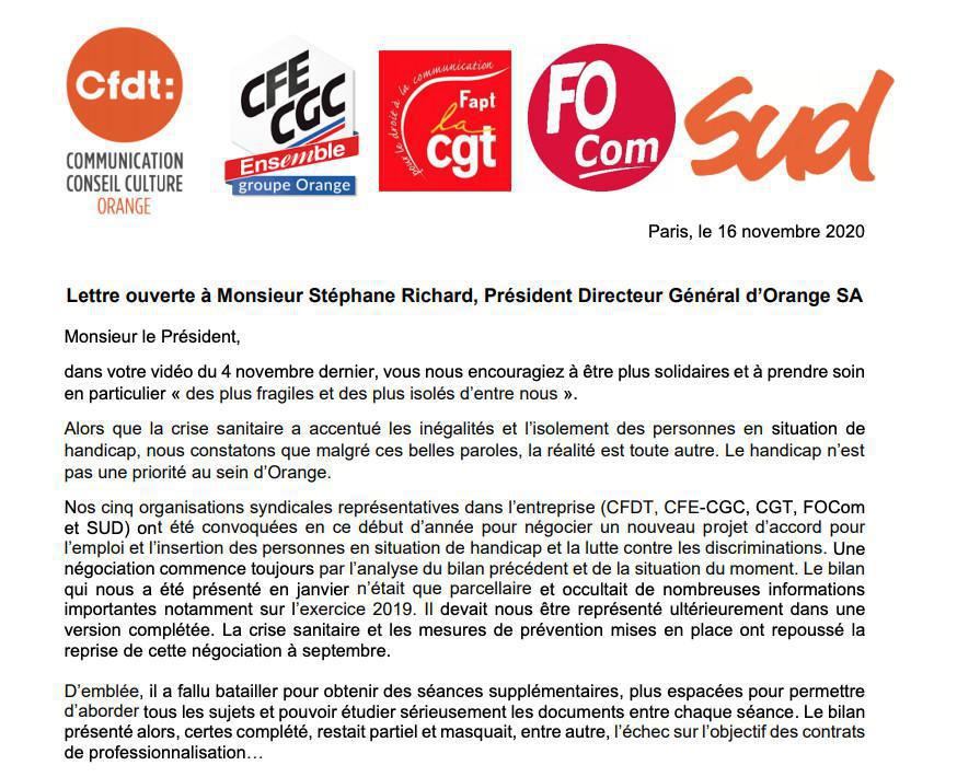Lettre ouverte à Monsieur Stéphane Richard, Président Directeur Général d'Orange S.A.