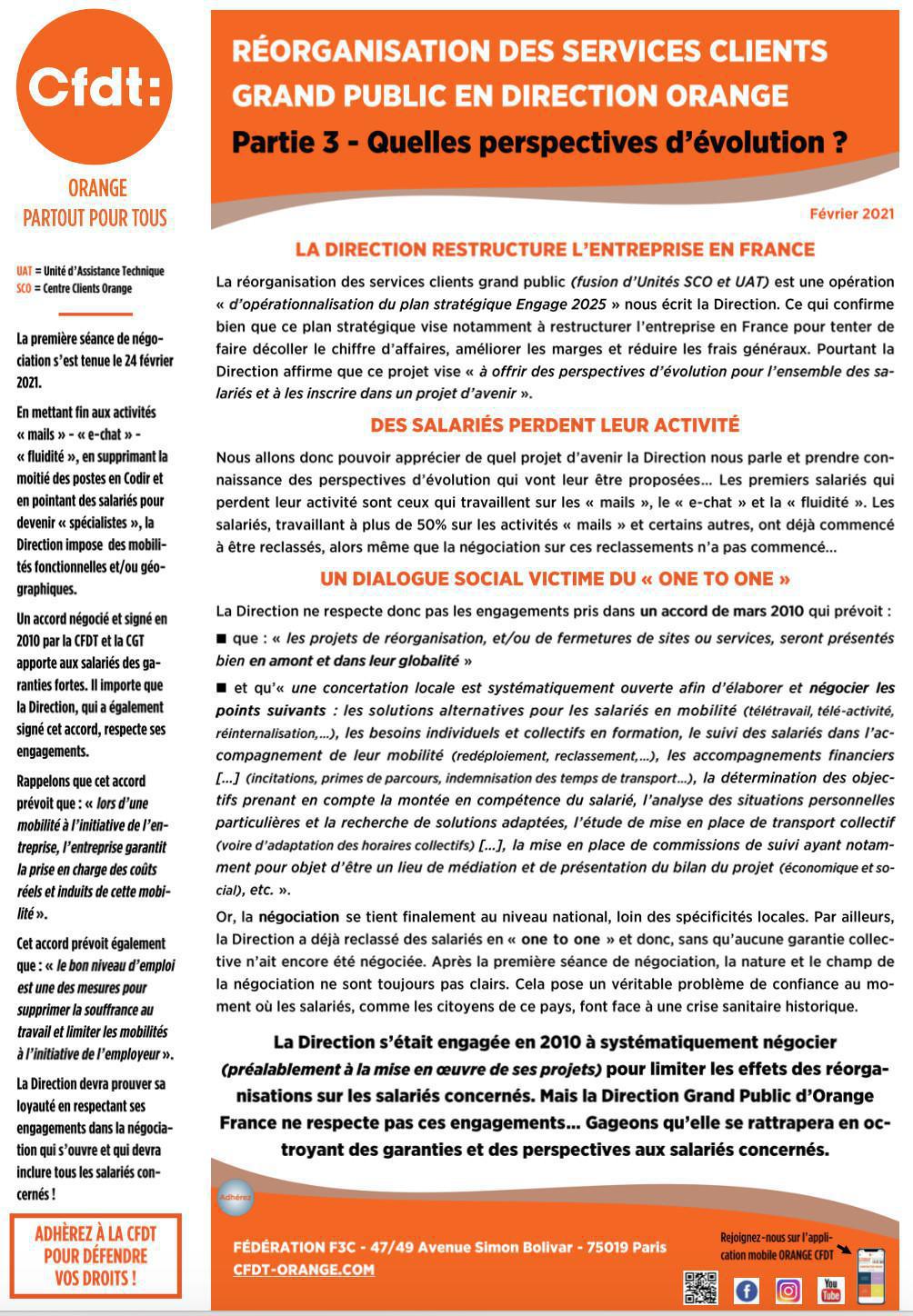 Réorganisation des Services Clients Grand Public en Direction Orange