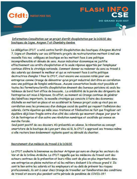 La lettre des élu(e)s CSE - Mars 2021