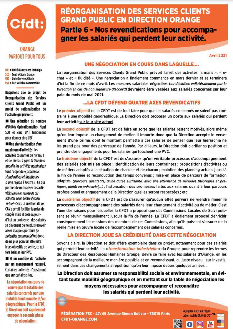 Réorganisation des services clients grand public en Direction Orange - Partie 6 - Avr. 21