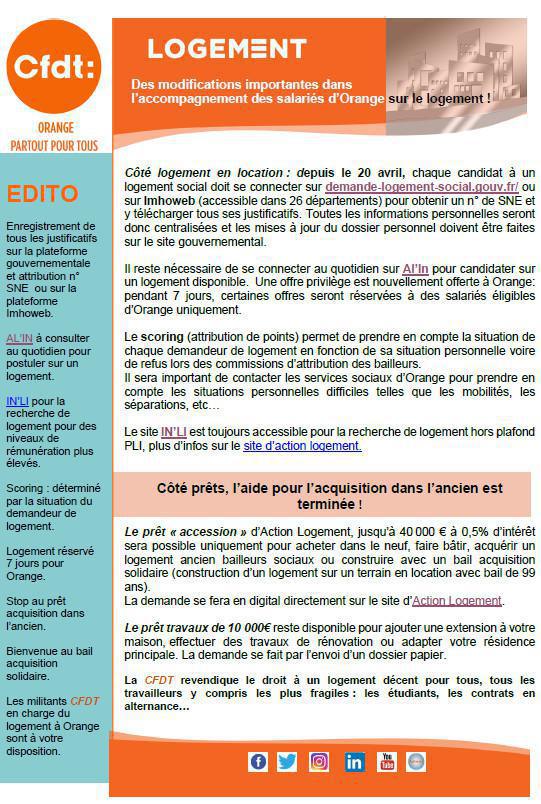 Logement : Des modifications importantes dans l’accompagnement des salariés d’Orange