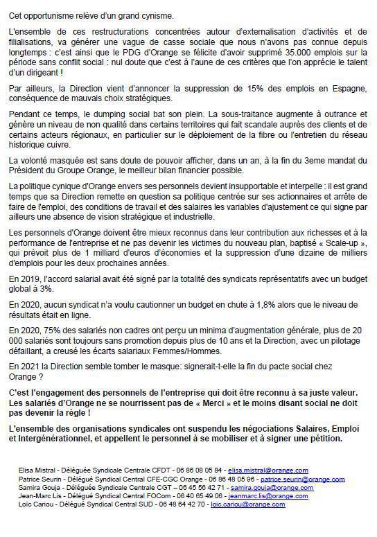Vers la fin du pacte social à Orange ? Note intersyndical