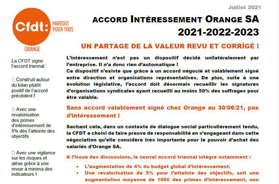 Accord Interessement Orange SA