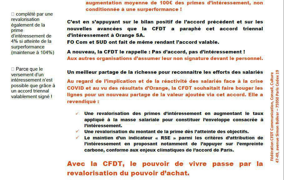 Accord Interessement Orange SA