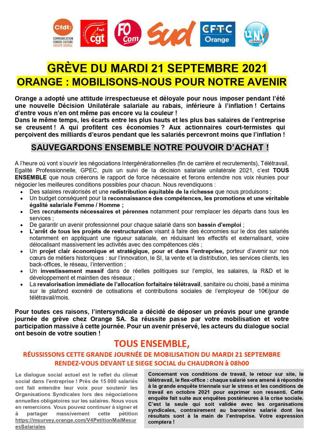 🚨[APPEL A LA GREVE]🚨 ON COMPTE SUR VOUS dès 8h mardi 21 septembre devant le siège au CHAUDRON 