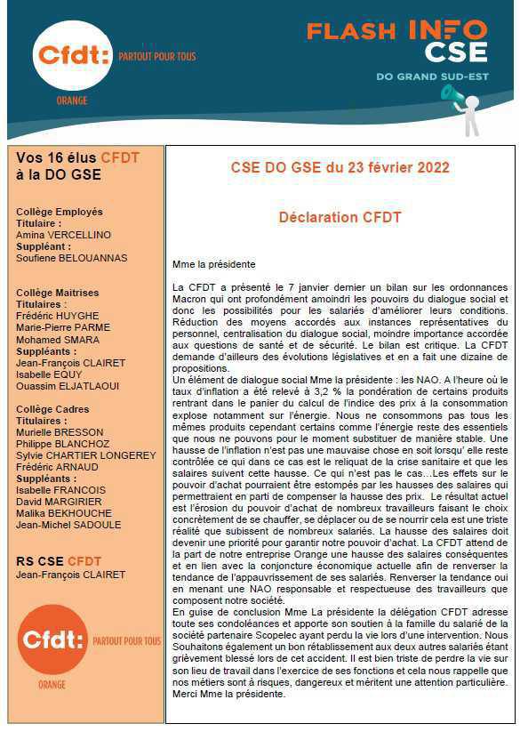 La lettre des élus CSE-Février 2022