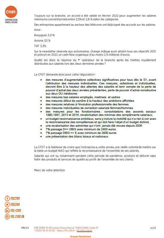 NAO 2022 : Déclaration préalable CFDT