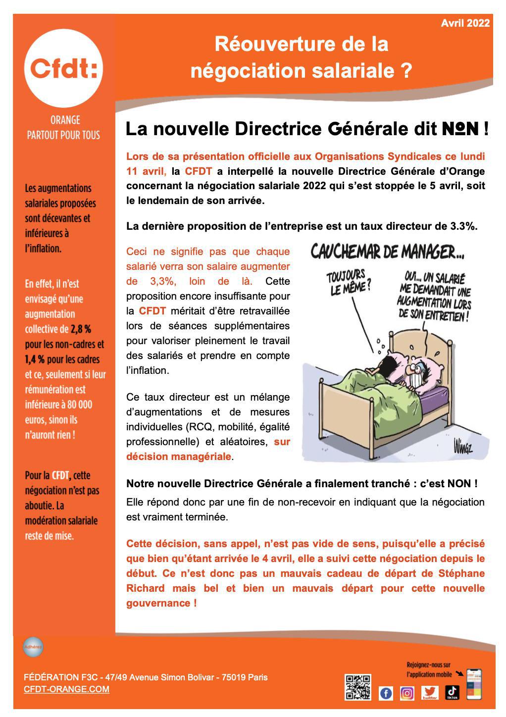 #NAO - Réouverture de la négociation salariale ? La nouvelle Directrice Générale dit NON ! - Avril 2022 - 