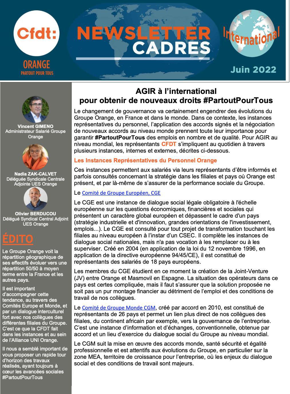 #International - Newsletter Cadres - Juin 2022