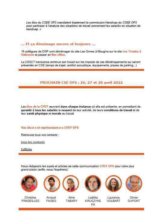 Flash INFO CSE OFS - Mars 2022