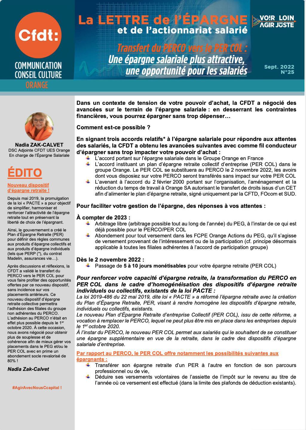 La lettre de l'épargne et de l'actionnariat salarié - Sept. 2022 - N°25