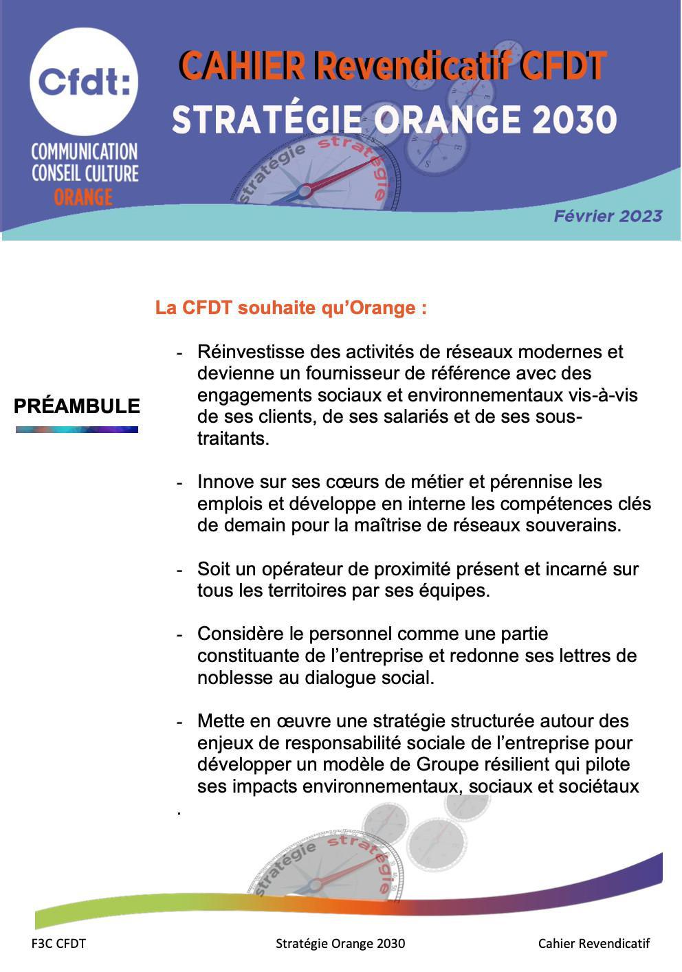 Cahier Revendicatif CFDT - Stratégie Orange 2030