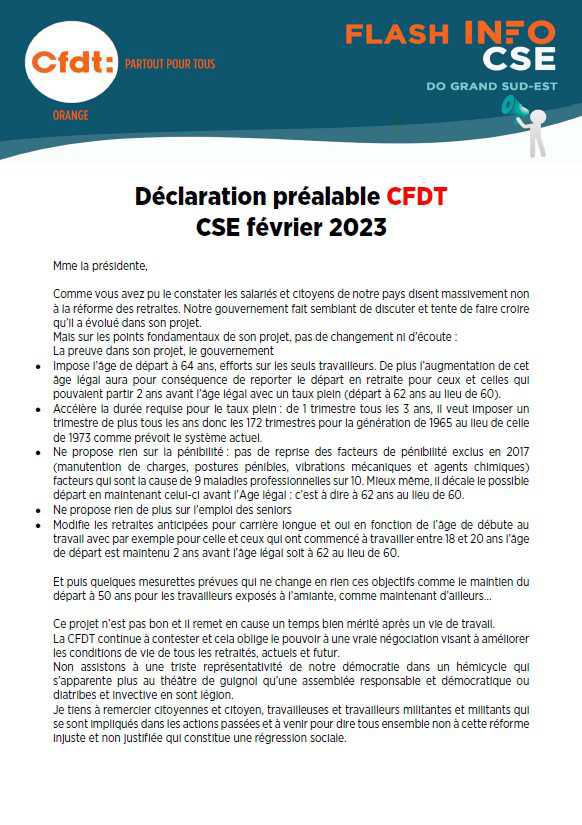 Déclaration préalable CSE février 2023