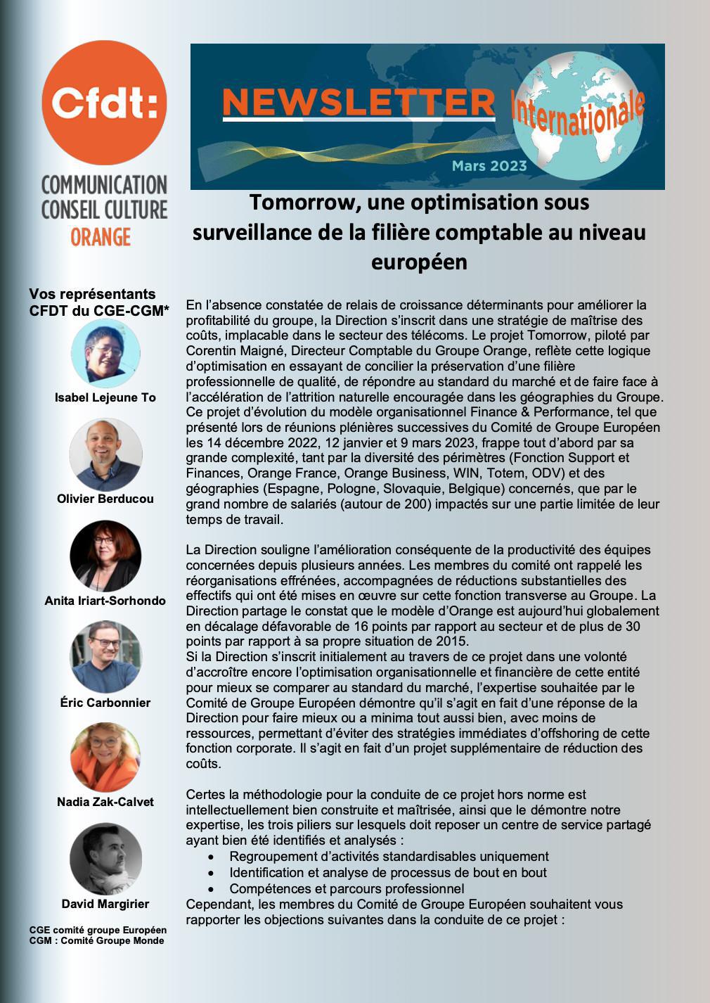 Newsletter Internationale - Mars 2023