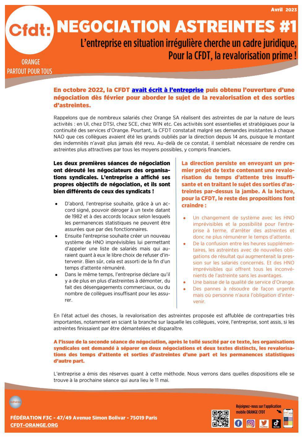 Négociation astreintes #1 - Avril 2023