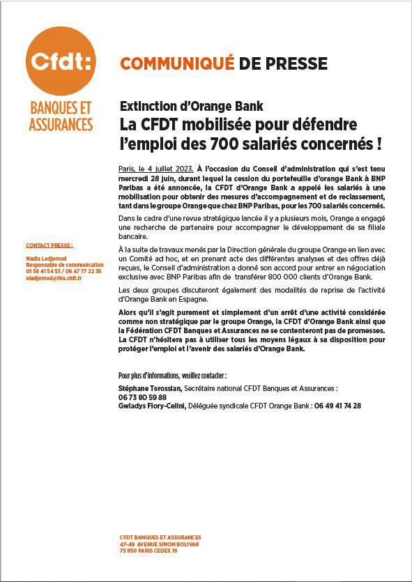 Communiqué de Presse ORANGE Bank - 05/07/2023