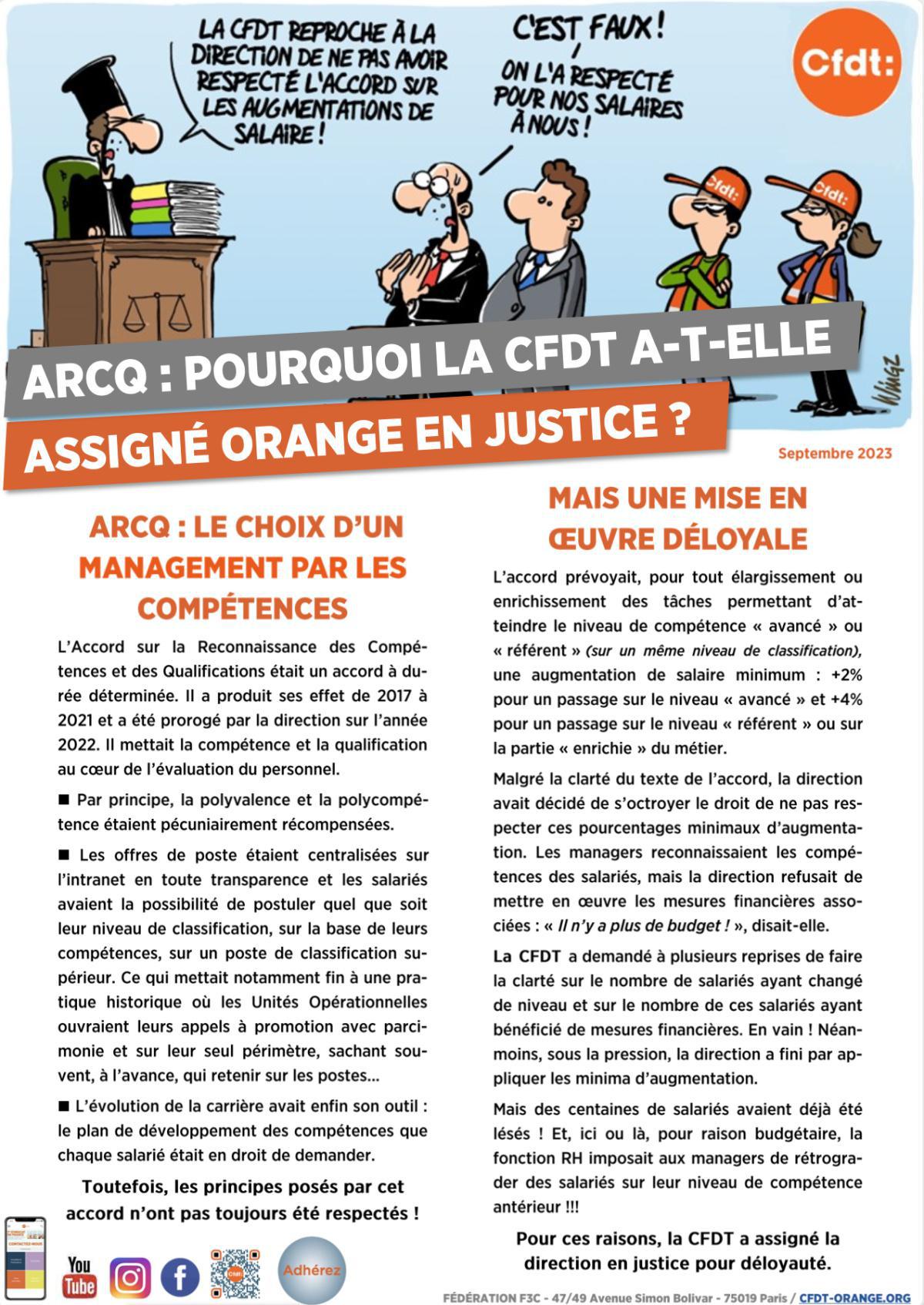 ARCQ : POURQUOI LA CFDT A-T-ELLE ASSIGNÉ ORANGE EN JUSTICE ?