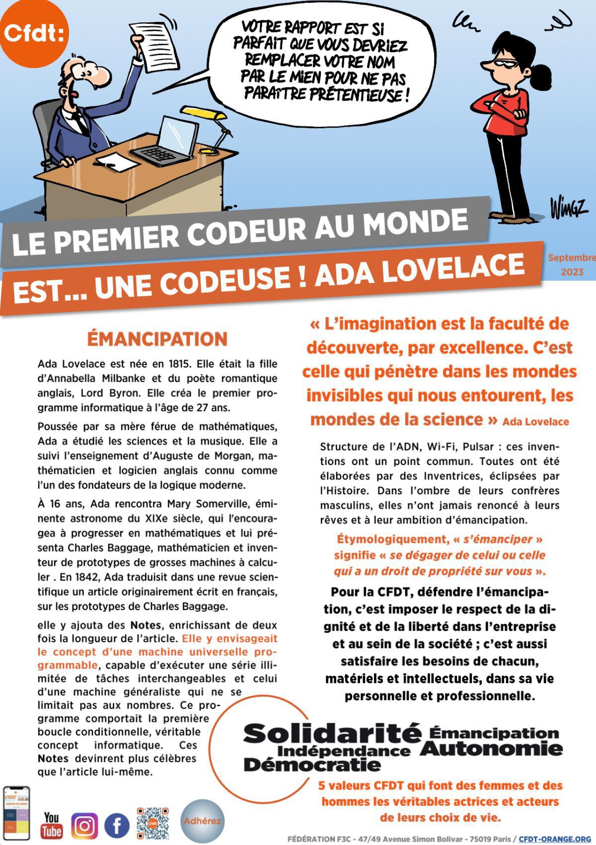 LE PREMIER CODEUR AU MONDE EST… UNE CODEUSE ! ADA LOVELACE