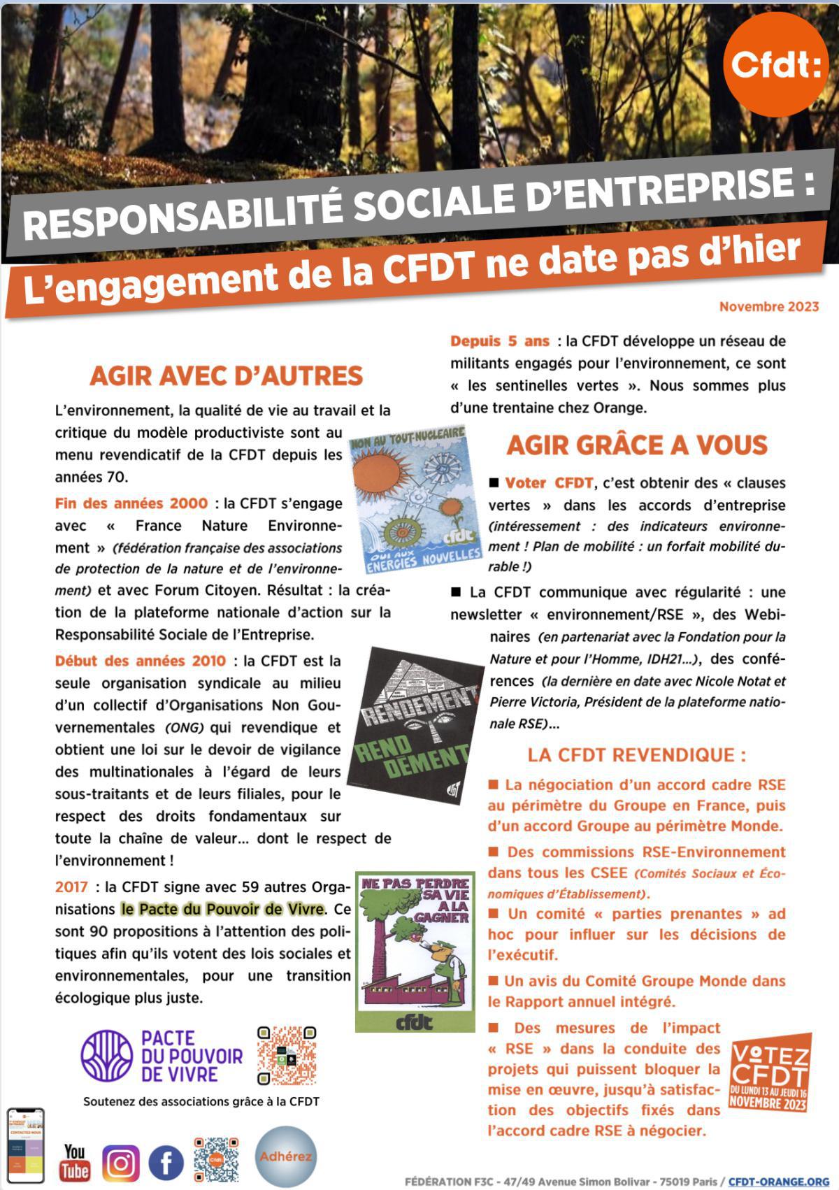 RESPONSABILITE SOCIALE D'ENTREPRISE : l'engagement de la CFDT ne date pas d'hier - Nov.2023