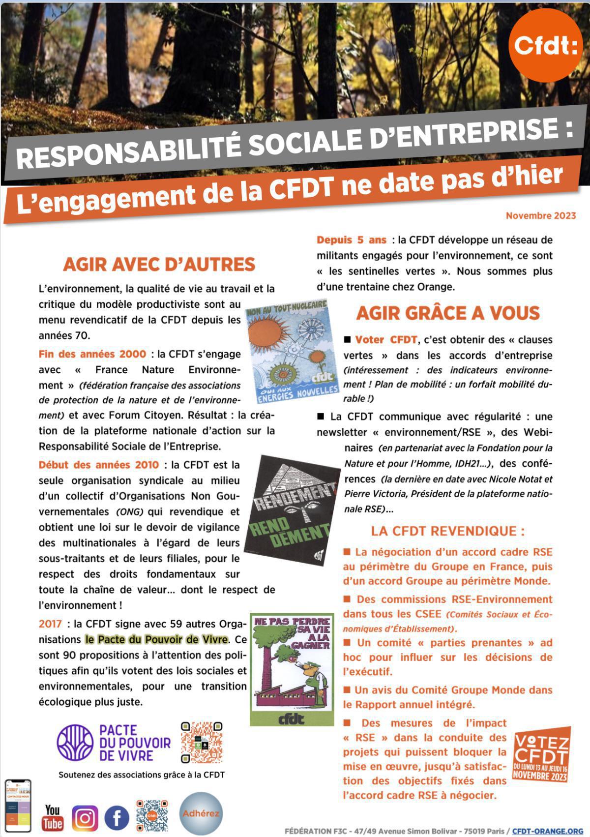 RESPONSABILITE SOCIALE D'ENTREPRISE : l'engagement de la CFDT ne date pas d'hier - Nov.2023 RESPONSABILITE SOCIALE D'ENTREPRISE : l'engagement de la CFDT ne date pas d'hier - Nov.2023