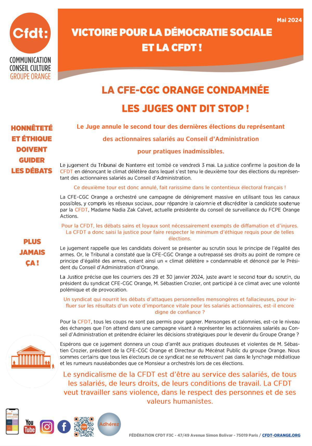 Victoire pour la démocratie sociale et la CFDT ! Victoire pour la démocratie sociale et la CFDT !