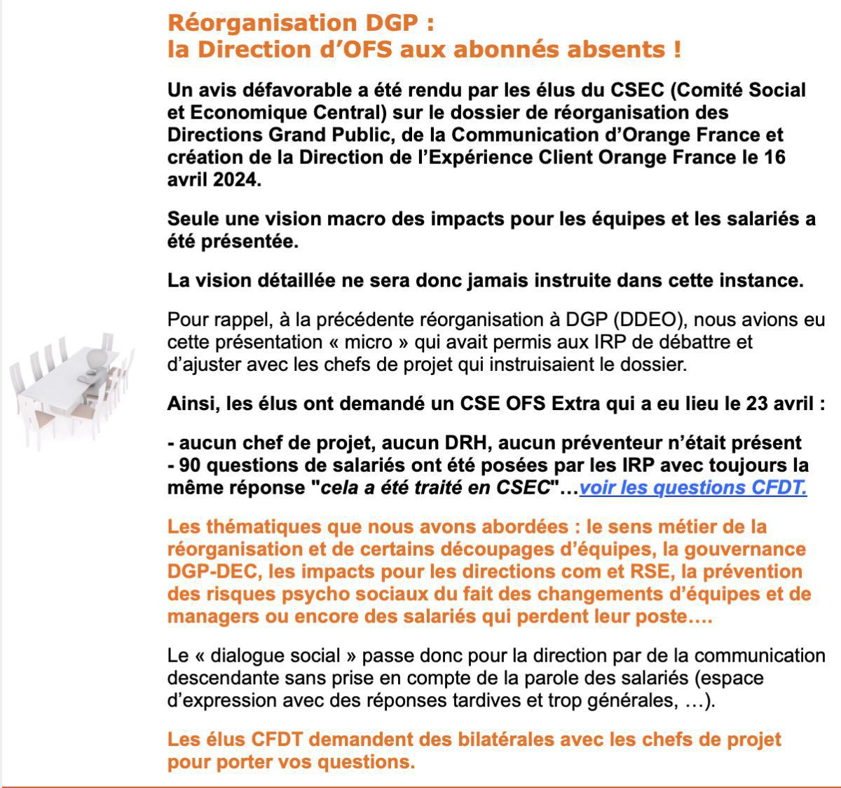 La CFDT Orange France Siège vous informe Mai 2024 - Numéro 2