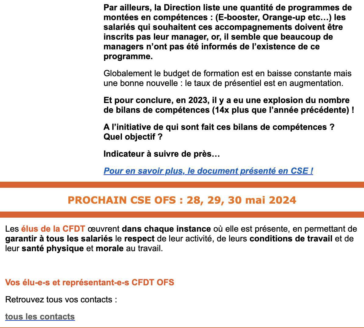 La CFDT Orange France Siège vous informe Mai 2024 - Numéro 2