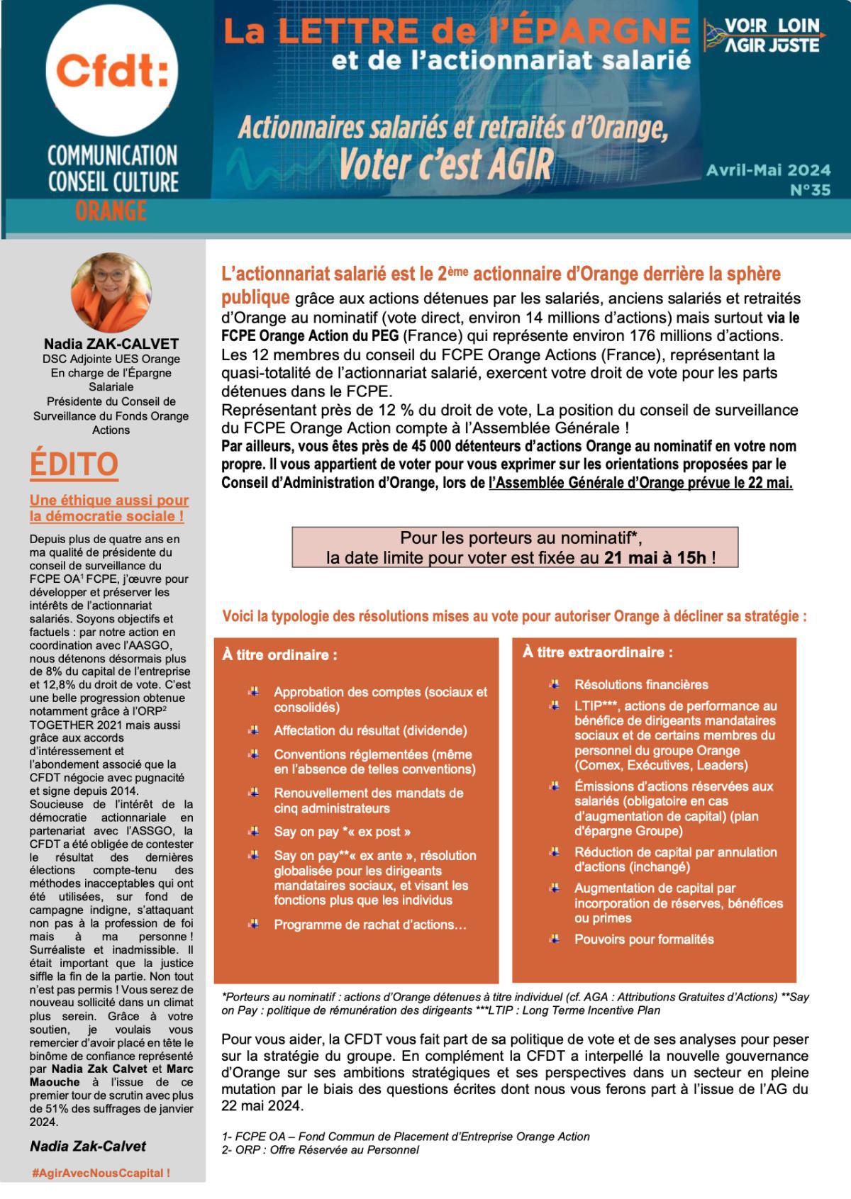 La lettre de l'Épargne et de l'Actionnariat salarié N°35 - Avril-Mai 2024