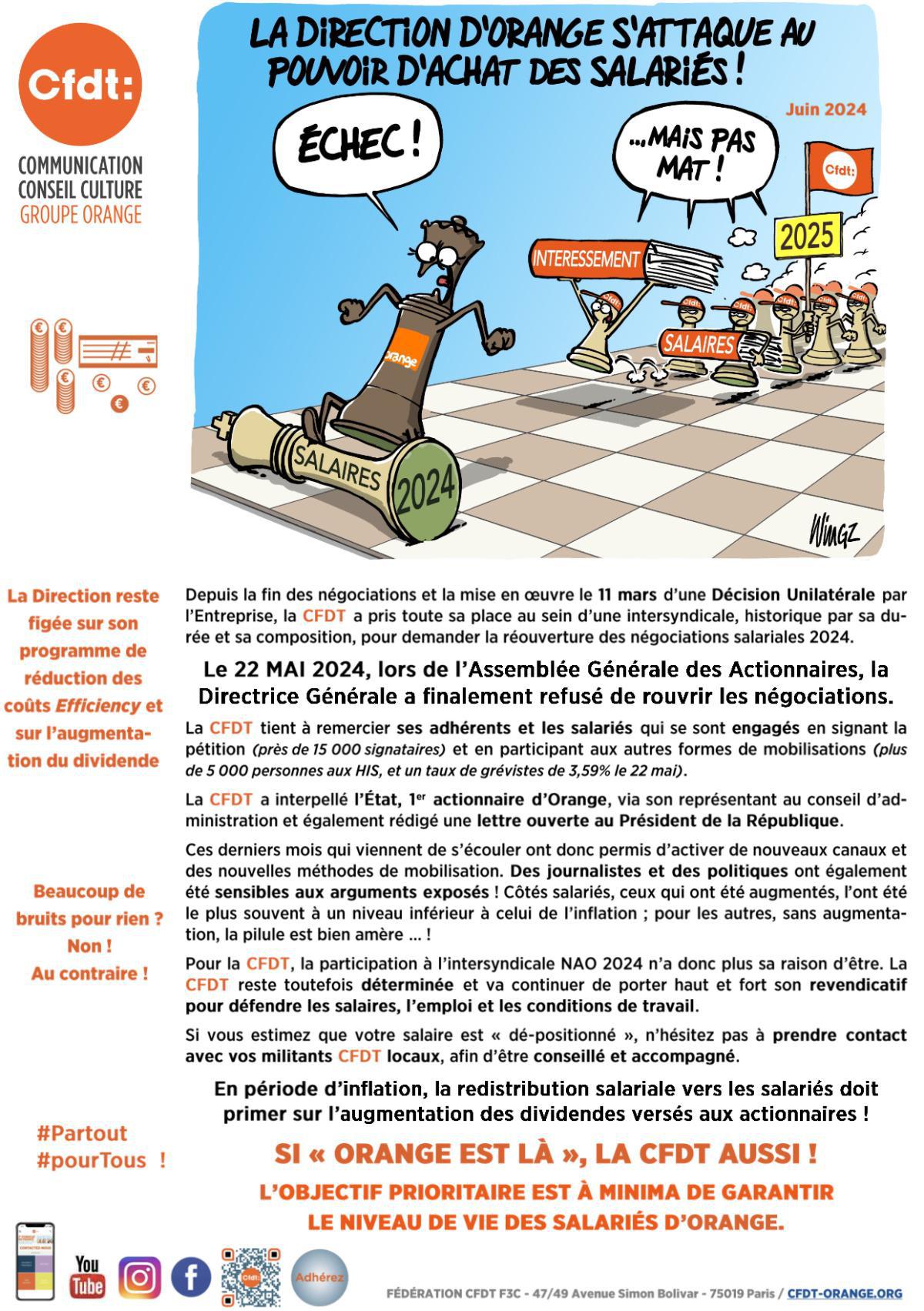 Juin 2024 - La direction d'Orange s'attaque au pouvoir d'achat des salariés !