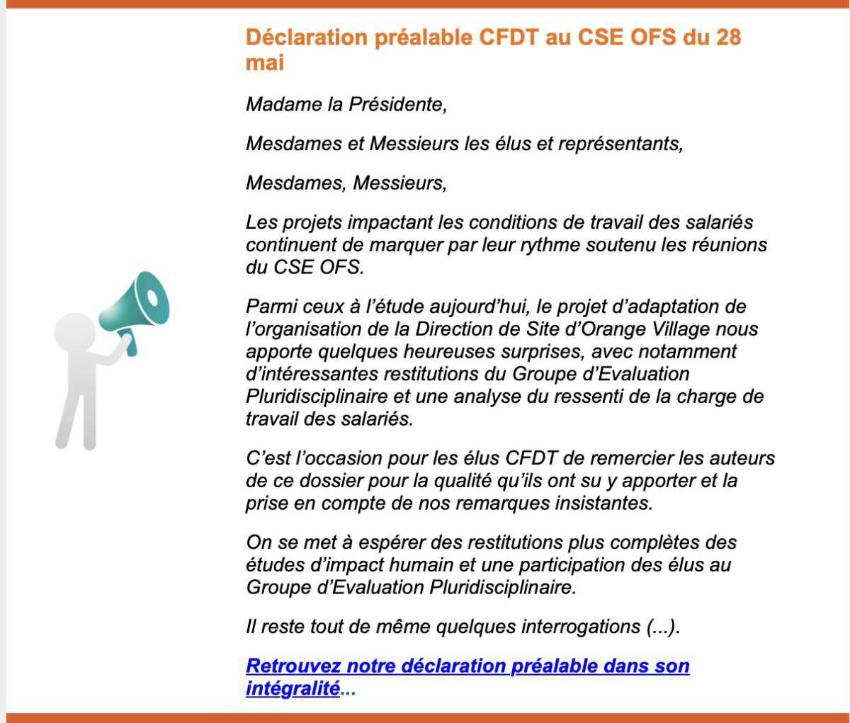 La CFDT Orange France Siège vous informe Juin 2024 - N°3