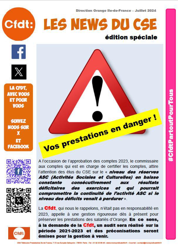 Les news du CSEE "VOS PRESTATIONS EN DANGER"