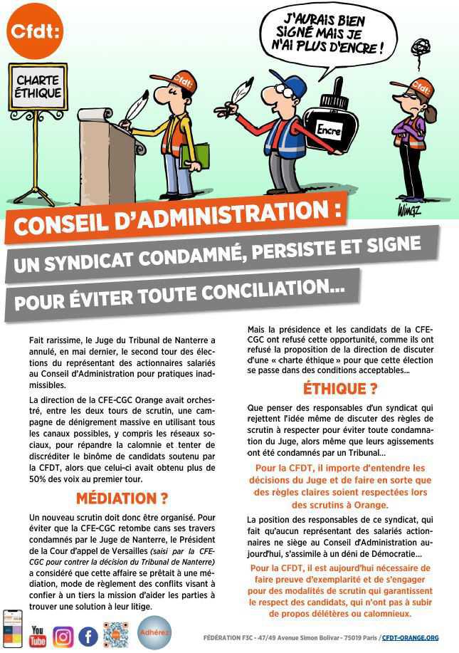 CONSEIL D’ADMINISTRATION : UN SYNDICAT CONDAMNÉ, PERSISTE ET SIGNE POUR ÉVITER TOUTE CONCILIATION...