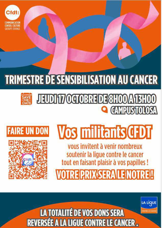  TRIMESTRE DE SENSIBILISATION AU CANCER JEUDI 18 OCTOBRE 2024