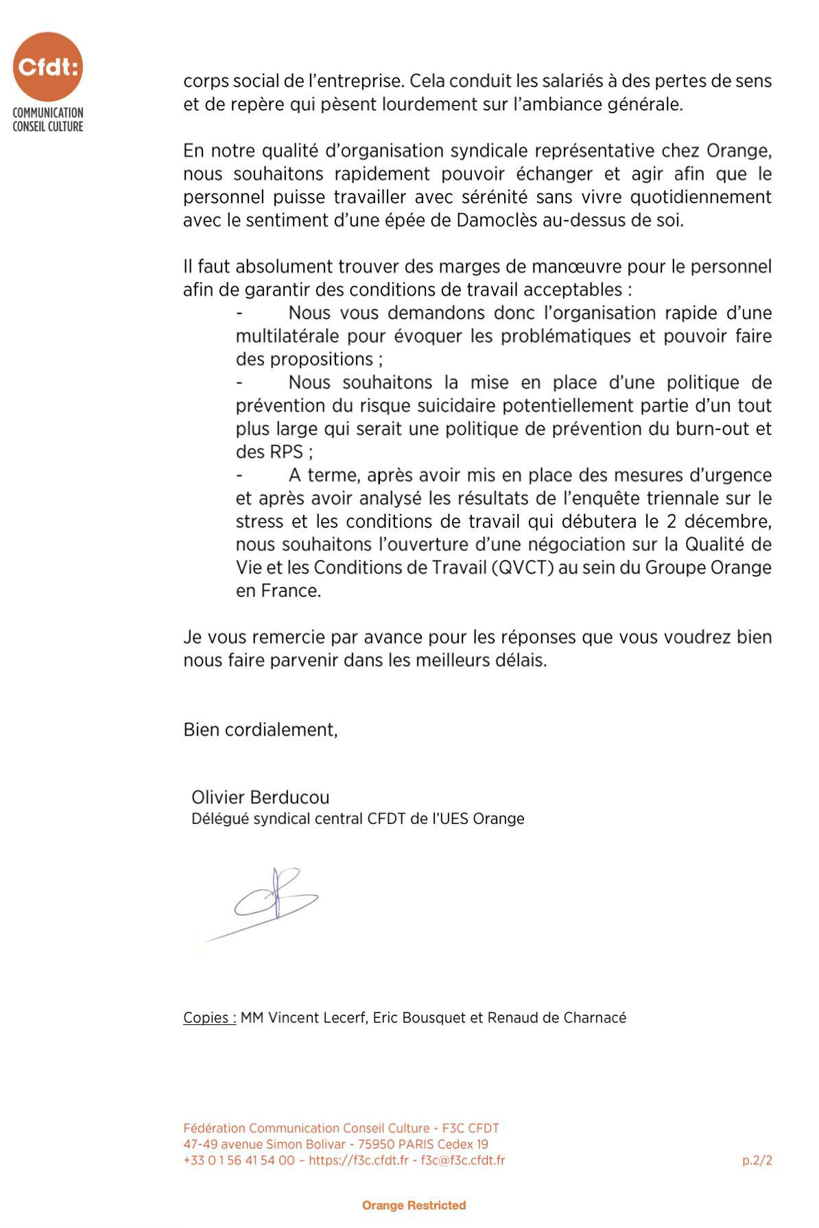 Courrier à l'attention de Christel Heydemann, Directrice Générale d'Orange -18 nov. 2024