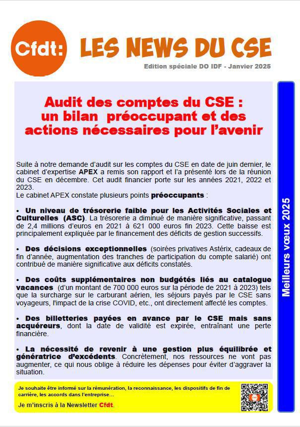 Les news du CSEE : audit des comptes du CSEE Les news du CSEE : audit des comptes du CSEE
